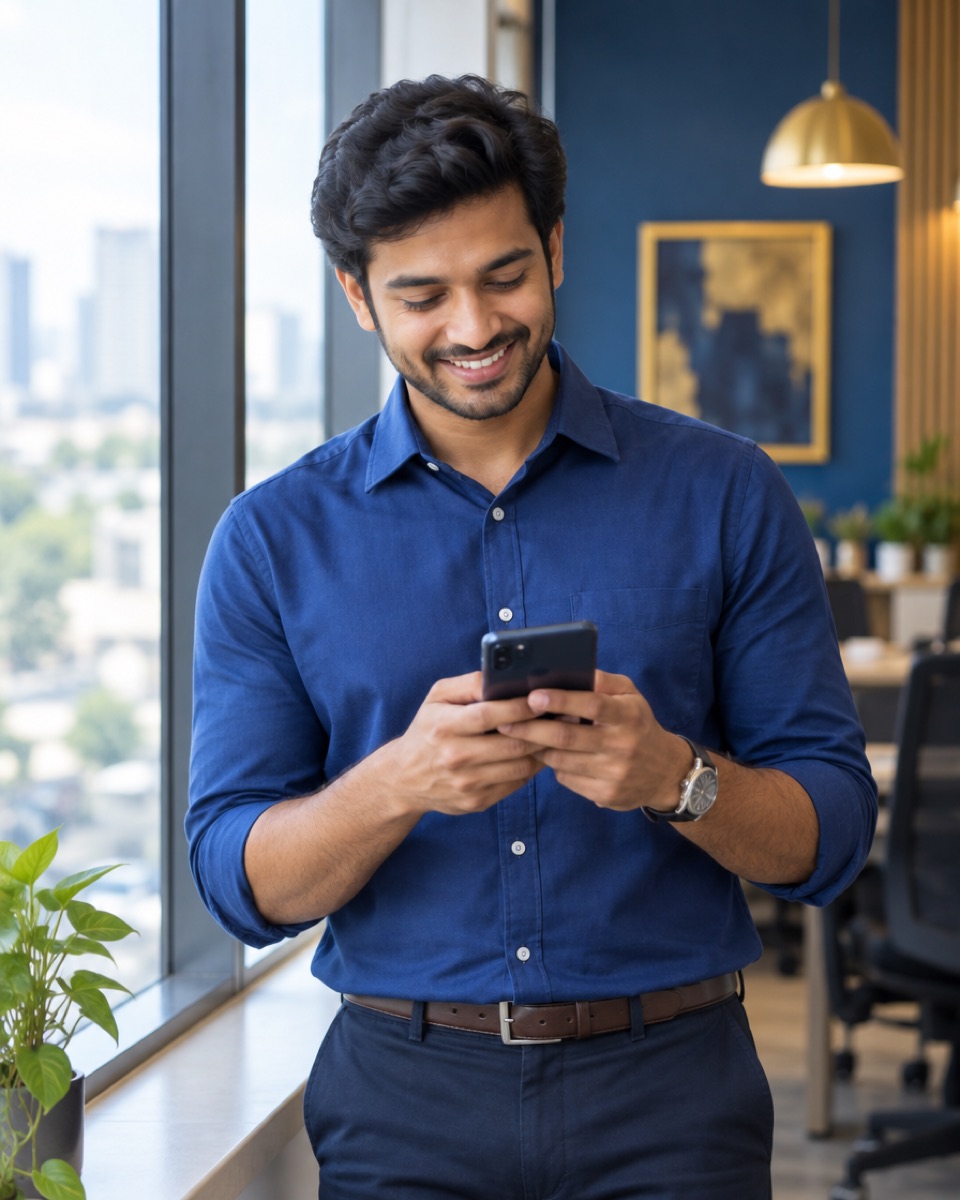 An account executive replying to a message
